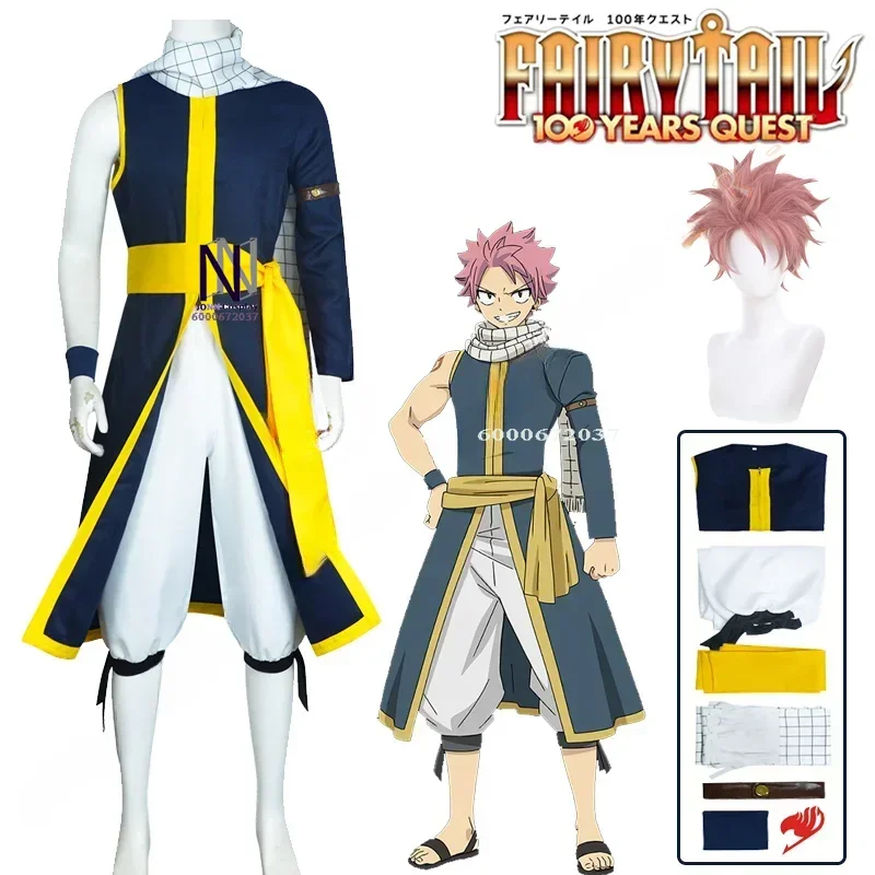 

Anime Natsu Dragneel Cosplay Costume Wig Fairy Tail 100 Years Quest Salamander Uniform Stickers Scarf Halloween Party Men Women