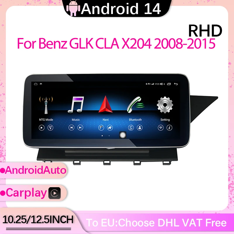 Android 14 MTK8581 8+64G Carplay Android auto For Mercedes Benz GLK Class RHD X204 2008-2015 car Multimedia Video Player GPS