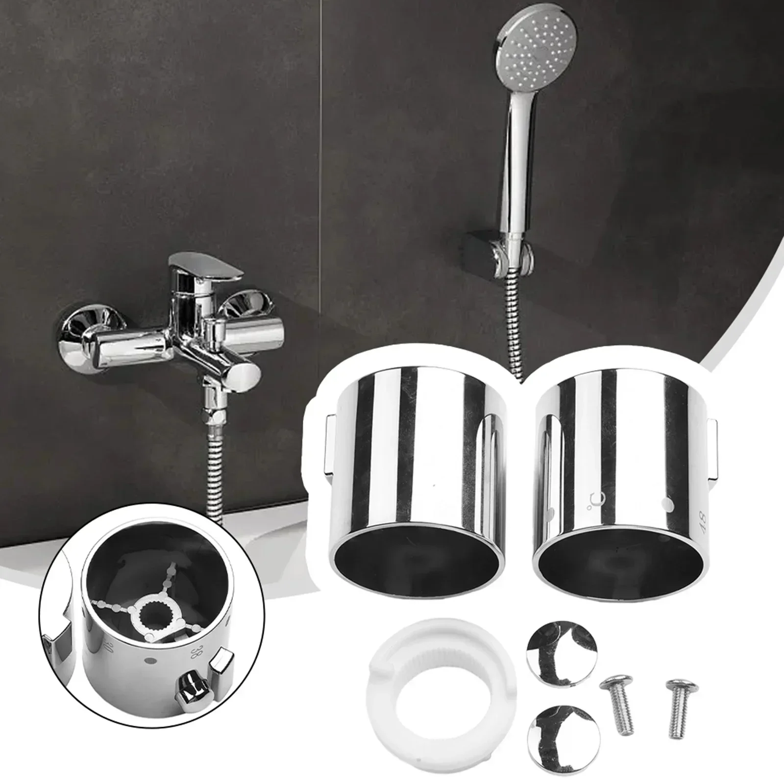 Thermostatic Shower Temperature Control Handle Knob Pair With Chrome Finish For Tub Mixer And Bar Shower Valve
