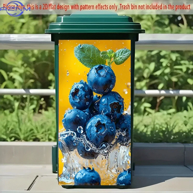 PC 2D Flat Self-Adhesive Trash Can Sticker, Blueberry Splash Feast Decorative Decal, Creative Trash Can Decoration, Suitable f