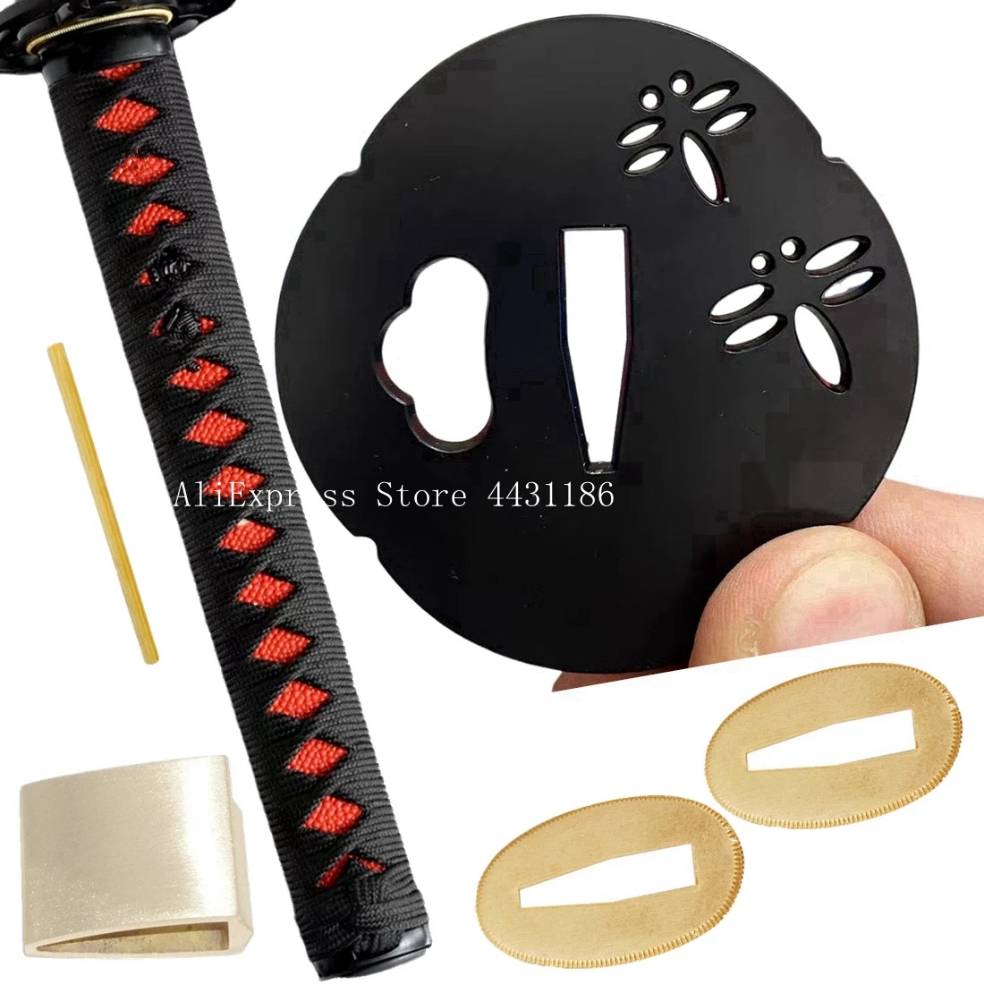 Black Alloy Dragonfly Tsuba+Menuk+Fuchi+Kashira+Habaki+Seppa+Handle For Japanese Samurai Sword Katana/Wakizash Set Fittings