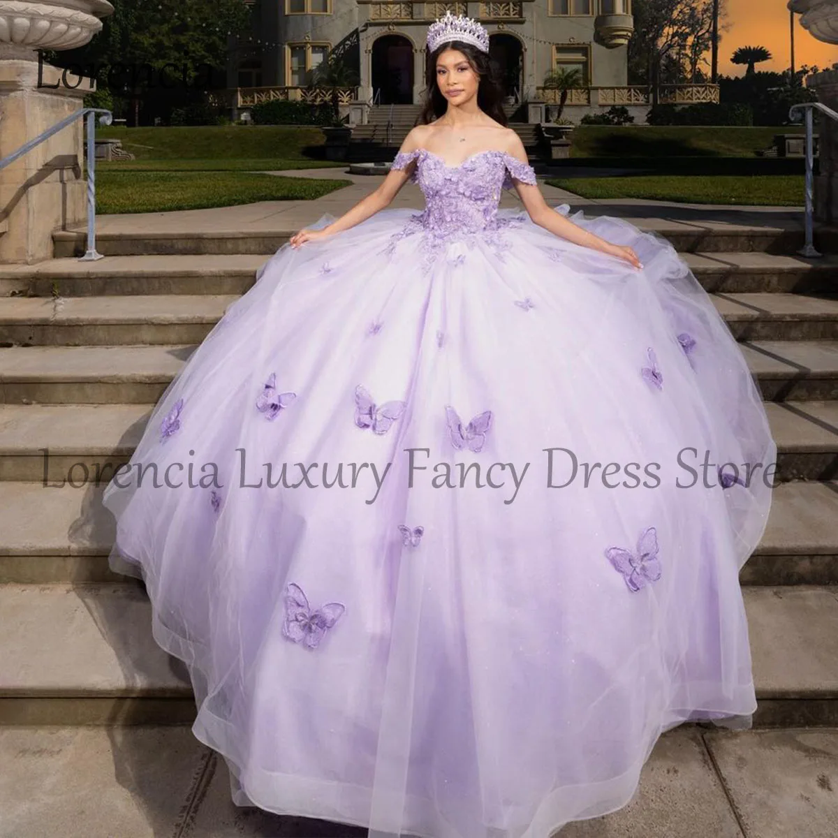 

Sparkly Quinceanera Dress Ball Gown Appliques Off The Shouldr Flower Beading Sequins Puffy Sweet 15 16 Dress Vestidos De XV Anos