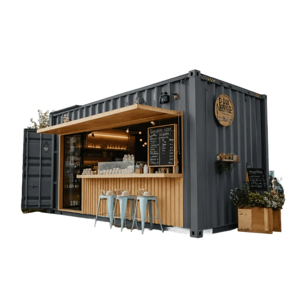 Container coffee bar, store, expandable movable modular container store, temporary store container can be customized