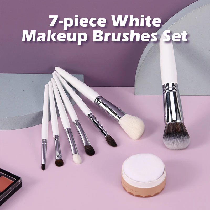 Set di pennelli per trucco bianco da 7 pezzi Pennello per fondotinta per ombretto Correttore Pennello cosmetico per donna Strumenti per trucco di bellezza