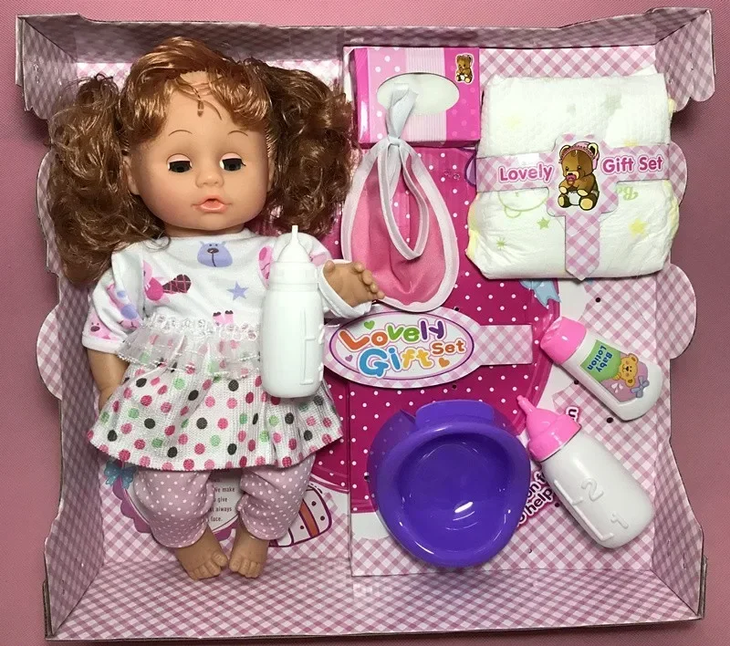 Muñecas de simulación de 32cm con ojos parpadeantes, para beber agua, para el baño y hablar, modelo suave, regalo para niña