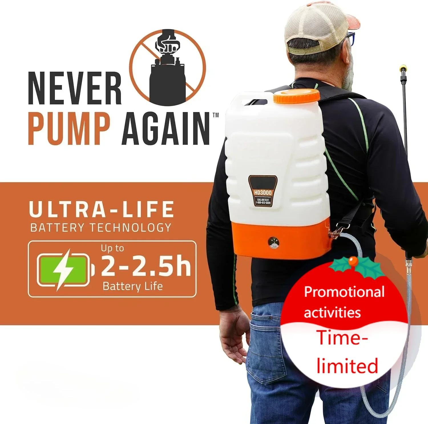 

Hot Sold3Gallon Battery Powered Backpack Sprayer in Lawn and Garden - HD3000 - Long Battery Life & Padded Straps (3 Gallon)