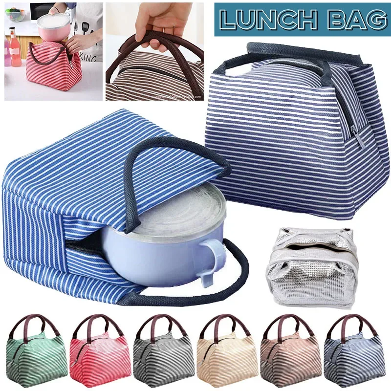 

Striped lunch bag insulation bag Oxford cloth waterproof large picnic bag