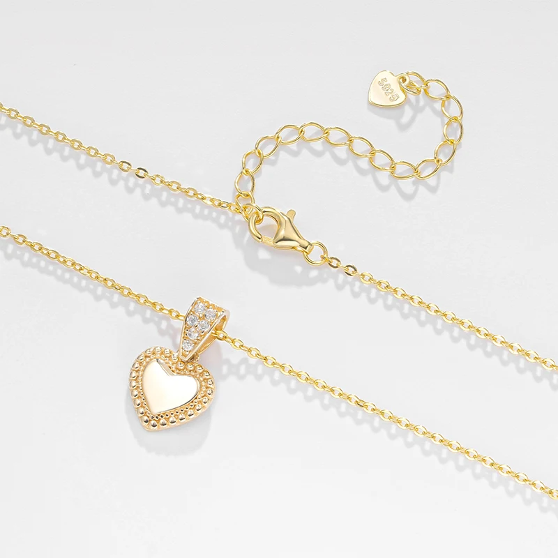 IOGOU Genuine 14K Gold Love Heart Pendant With Certificate Engagement Fine Jewelry 925 Silver Chain 1.3mm CZ Necklace for Women
