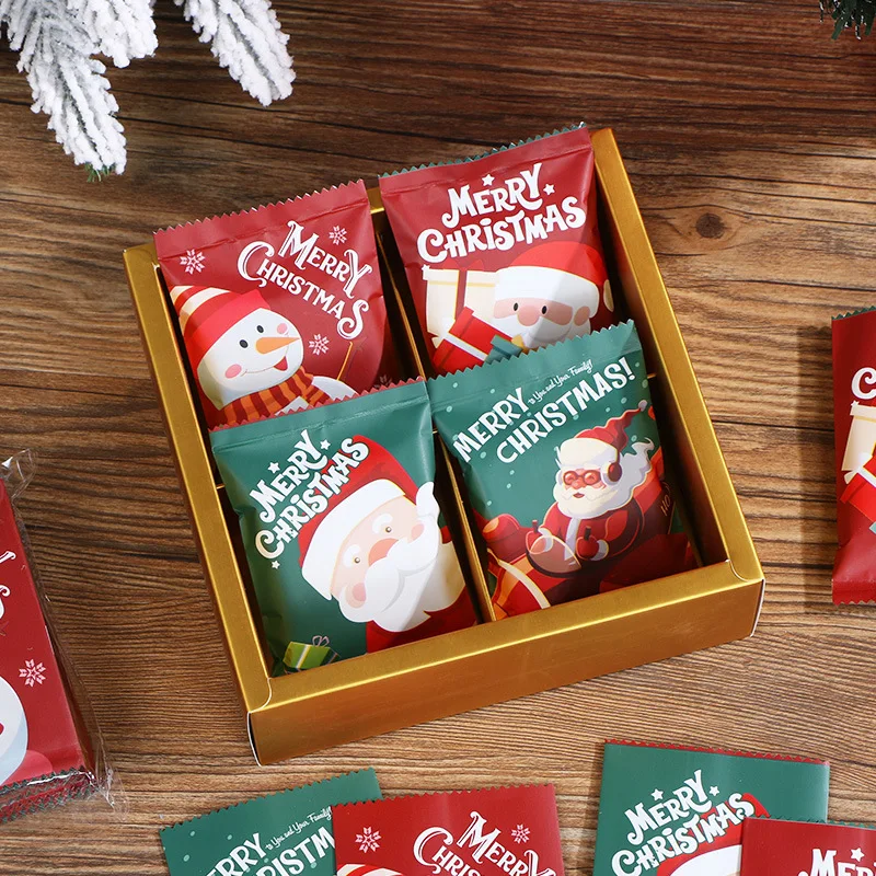 100 Stück Hot Seal Weihnachten Süßigkeiten Keks taschen handgemachte Nougat Keks Back verpackung Tasche Neujahr Party Dekoration Weihnachten liefert