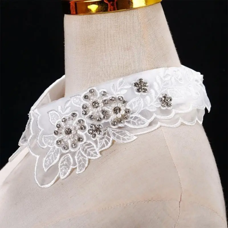 L5YA الزفاف الرسمي التطريز الخرز الأورجانزا فو طوق انفصال الدانتيل التلبيب الياقة