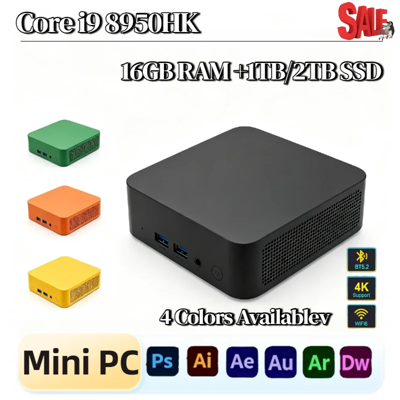 Intel i9 8950HK Mini PC 16GB RAM 1TB 2TB NVMe SSD WiFi6 BT5.2 Low Power Desktop Dual HDMI Pro Max Chip Unit