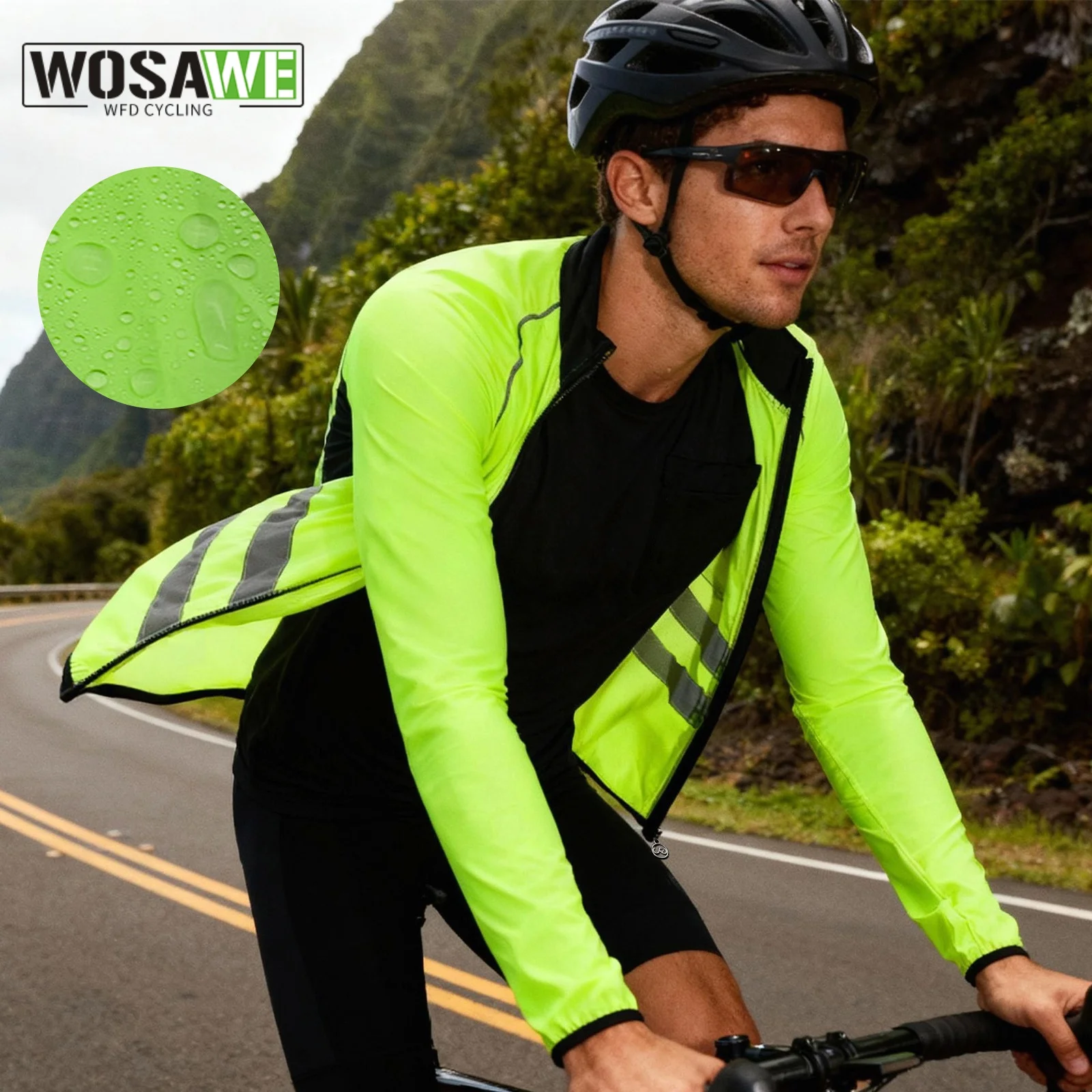

WOSAWE Men Cycling Jacket Windproof Waterproof Reflective Cycling Windbreaker MTB Bicycle Long Sleeve Jacket Bike Coat Jersey