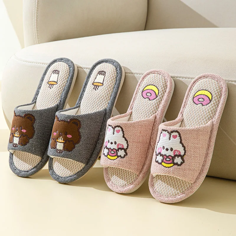 Linen Cotton All-Season Slippers, Unisex Breathable Soft Sole House Shoes, Non-Slip Hardwood Floor Indoor Home Slides for Couple