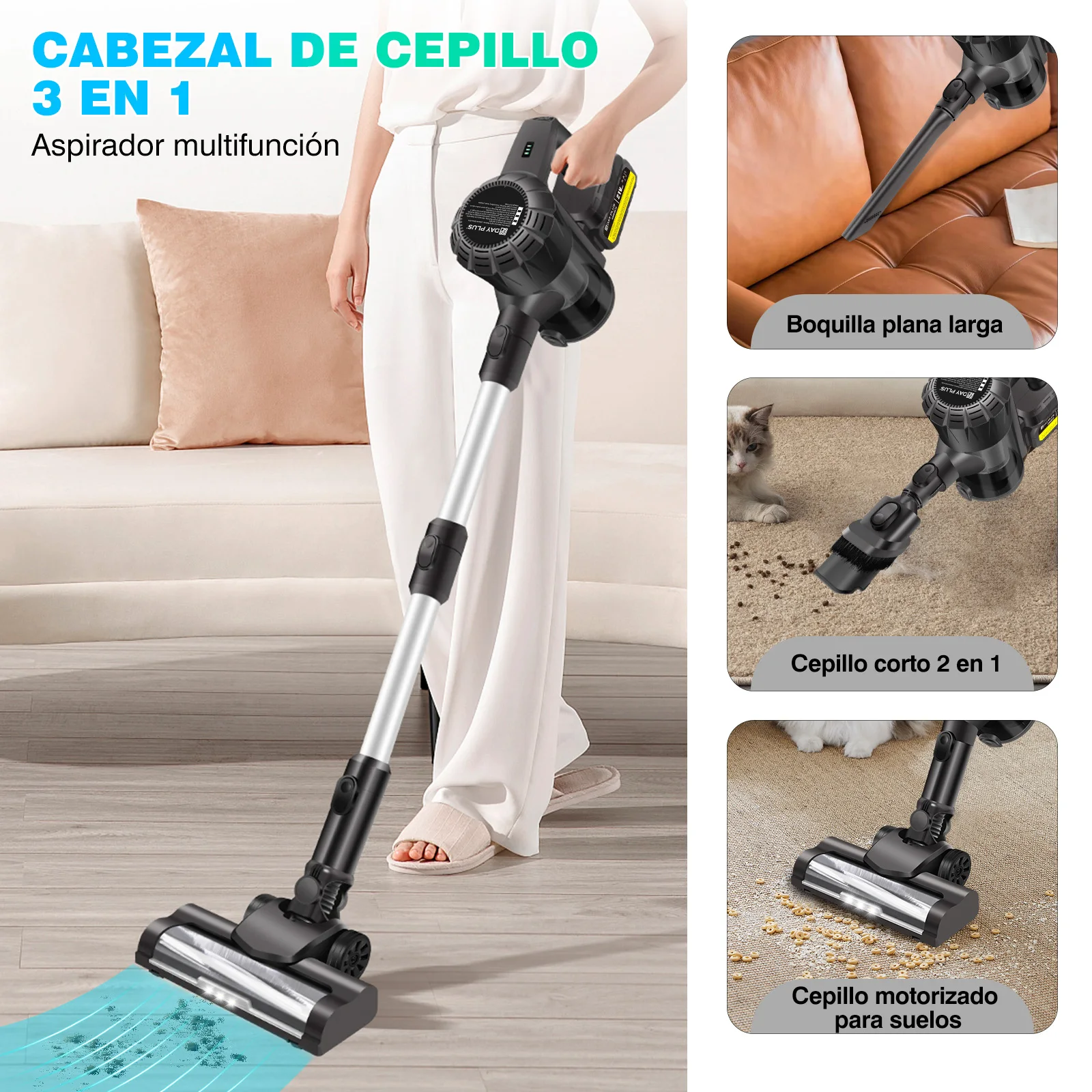 Aspiradora Inalámbrica, Aspiradora Vertical Inalámbrica de 45KPA, con Batería, Aspiradora Vertical Autónoma, Aspiradoras de Mano Ligeras sin Bolsa para Hogar/Pelo de Mascotas/Alfombras/Pisos Duros/Coche