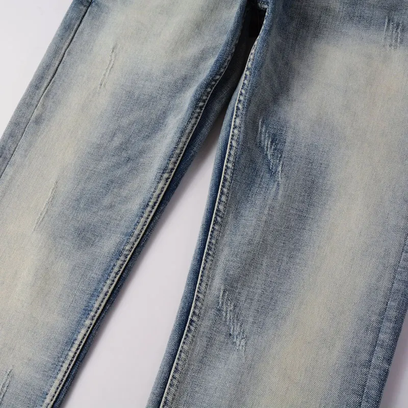 Fashion Designer Men Jeans High Quality Retro Light Blue Elastic Slim Fit Ripped Jeans Men Buttons Vintage Denim Pants Hombre