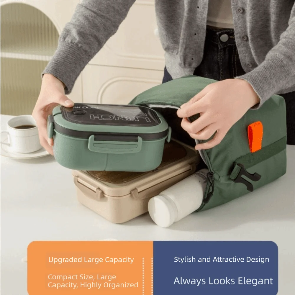 Practical Portable Oxford Cloth Lunch Box Bag Foldable Large Capacity Insulated Tote Bag with Handle Thickened Lunch Pack Women