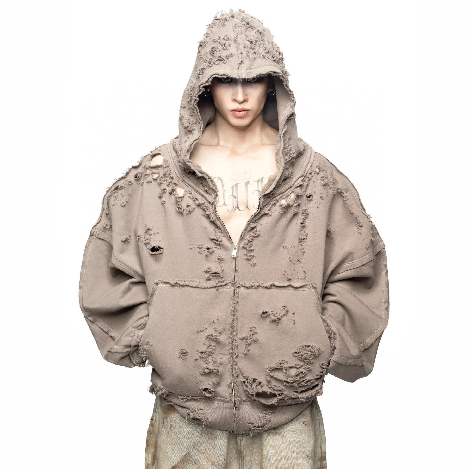 

Latui Atelier High-Quality Rose Damaged and Corroded Zipper Blouse Retrofitted Coat