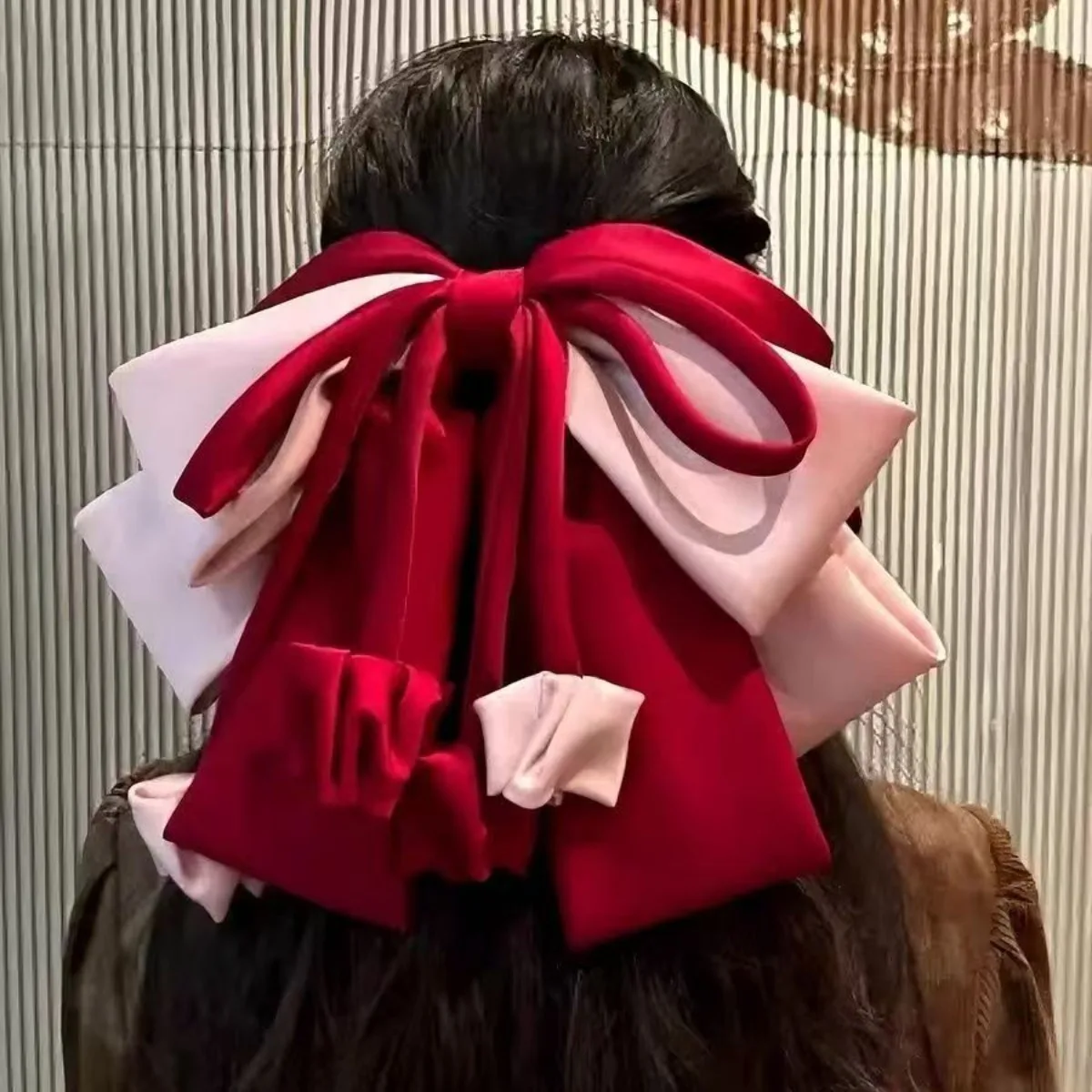 

Elegant Hair Clip Satin Bow Color Contrast Design Tulip Spring Flower Bud Oversized Hair Accessories