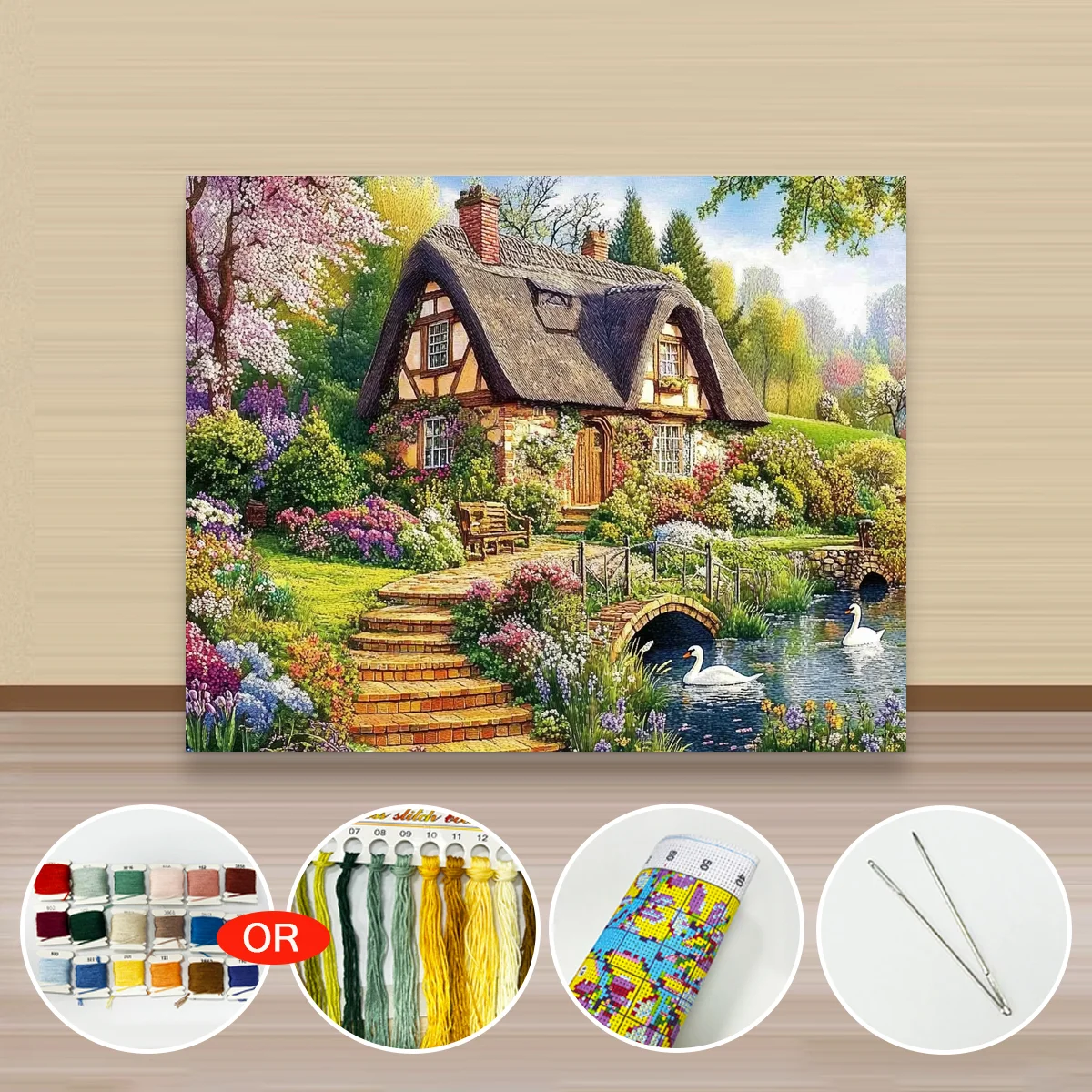 1 Stück 40x50cm/15,7x19,69 Zoll, 11Ct/14Ct Kreuzstich-Set, DIY Valentinstagsgeschenk, Stickerei-Set für Festivals, Gartenhäuser – Detail 2