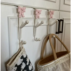 French Bow Key Holder, Double-Layered Pearl Clothes Hooks, Charming Bedroom Door Scarf Hanger, Exquisite Wall Decor