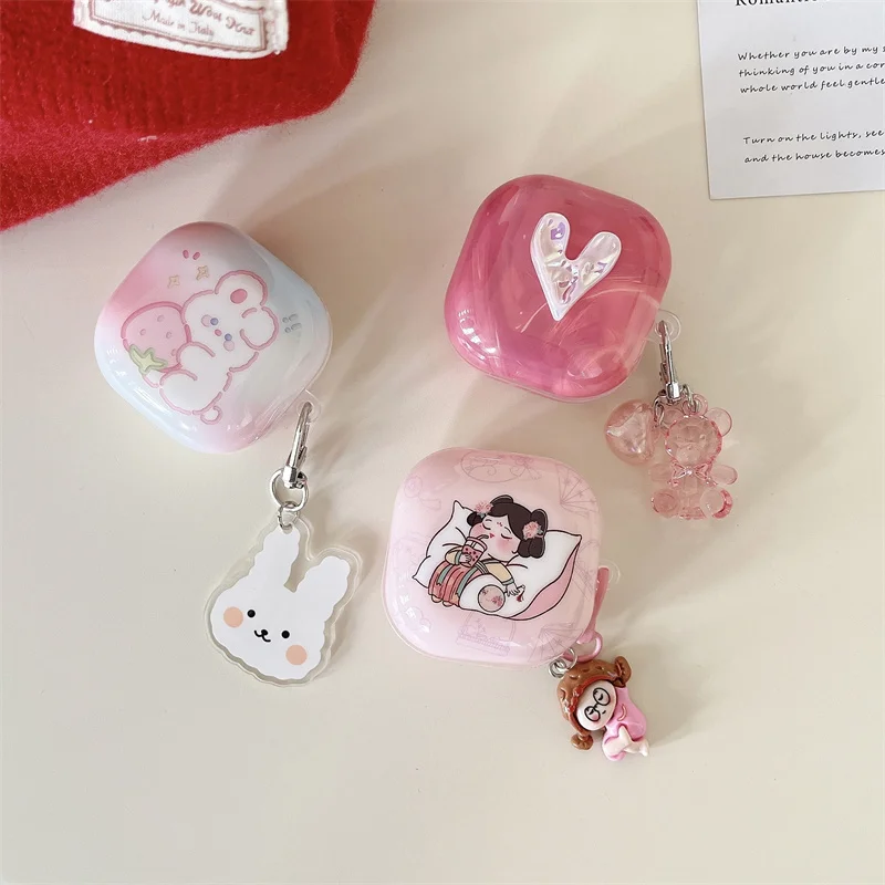 حافظة سماعات أذن لطيفة لهاتف سامسونج جالاكسي Buds FE/Buds 2 Pro/Buds 2/Buds Live/Buds pro، غطاء سماعة رأس IMD عالي الجودة مع سلسلة مفاتيح