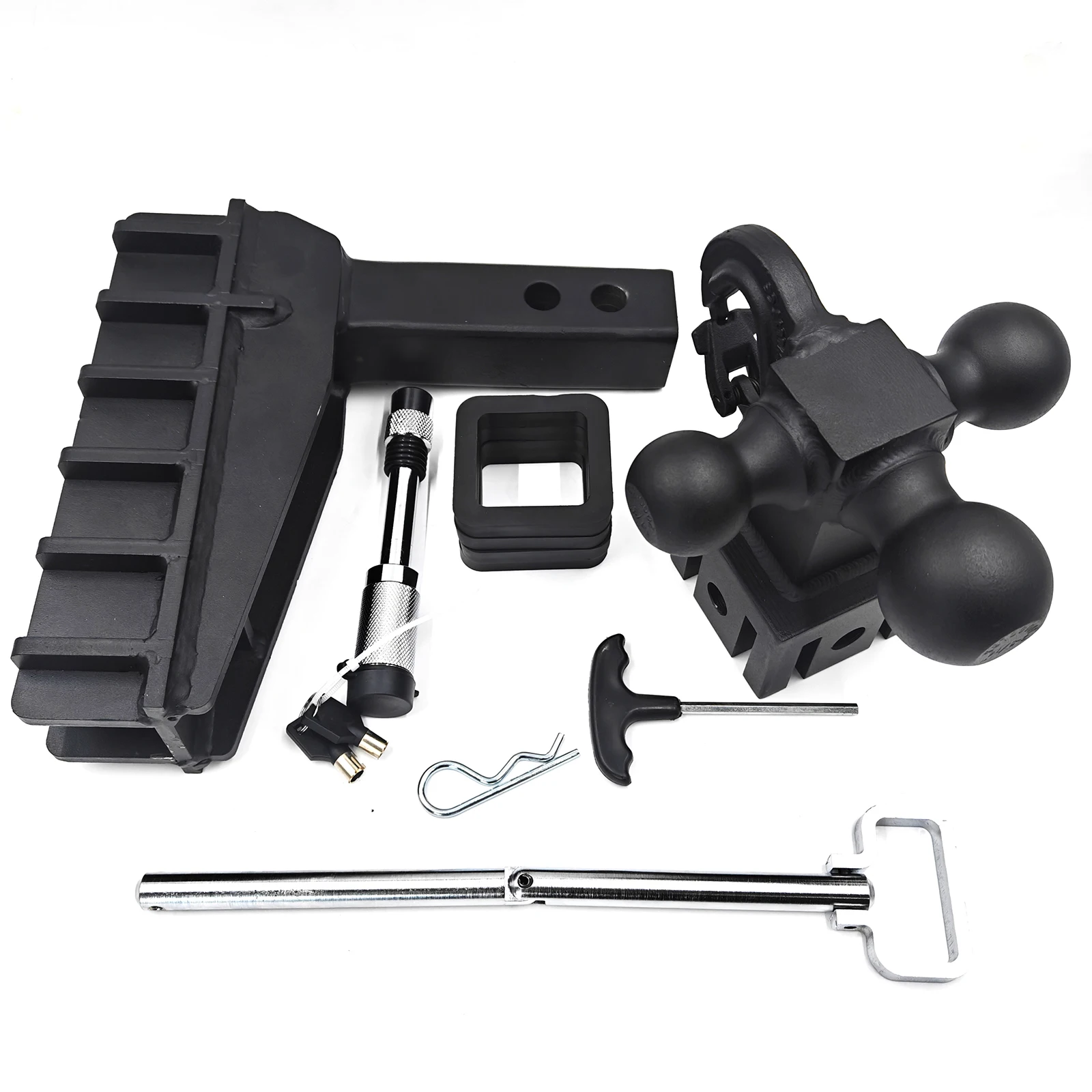 Adjustable Trailer Hitch with Hook, Tri-Ball Drop Hitch, Fits 2-Inch Receiver, 6 Inch Drop Hitch, for Heavy Duty Truck Trailer