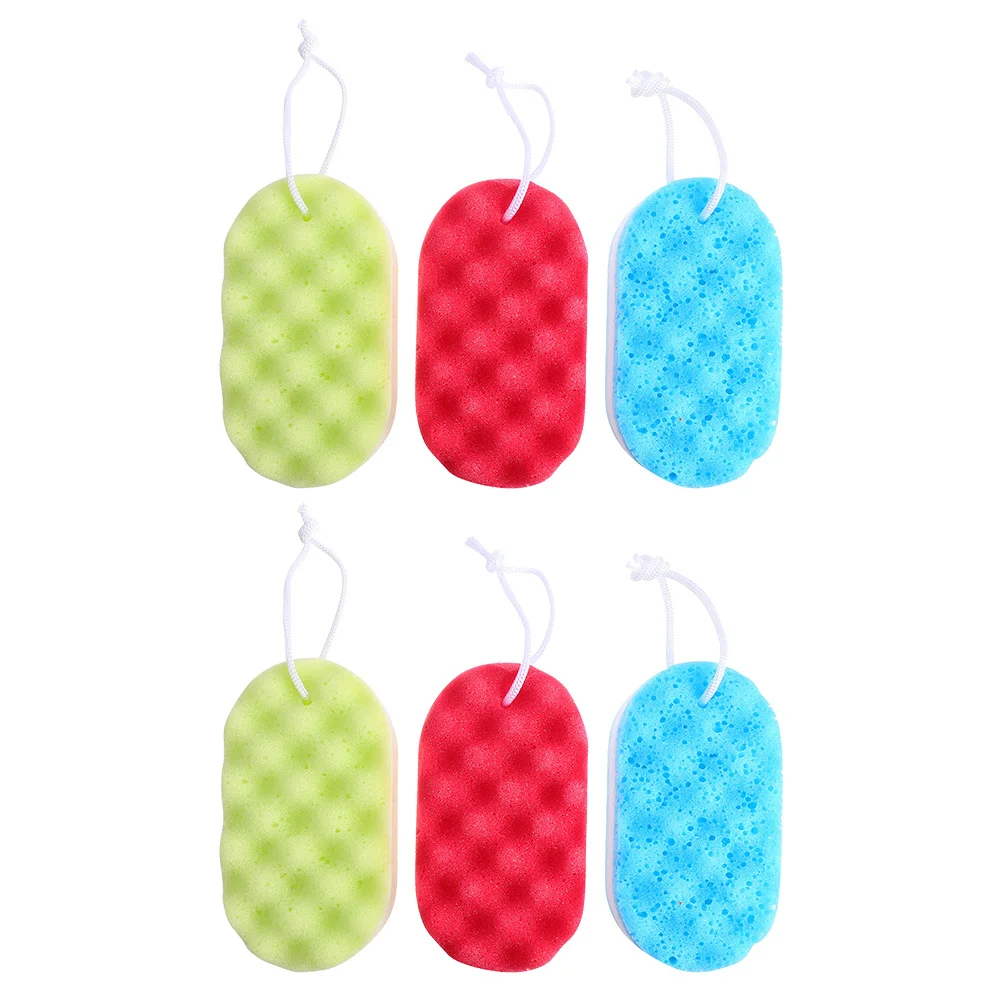 6 قطع من إسفنجة الحمام المميزة مزدوجة الجوانب لتقشير الدش ومستلزمات تنظيف الجسم خفيفة الوزن ومحمولة للبشرة البالغة