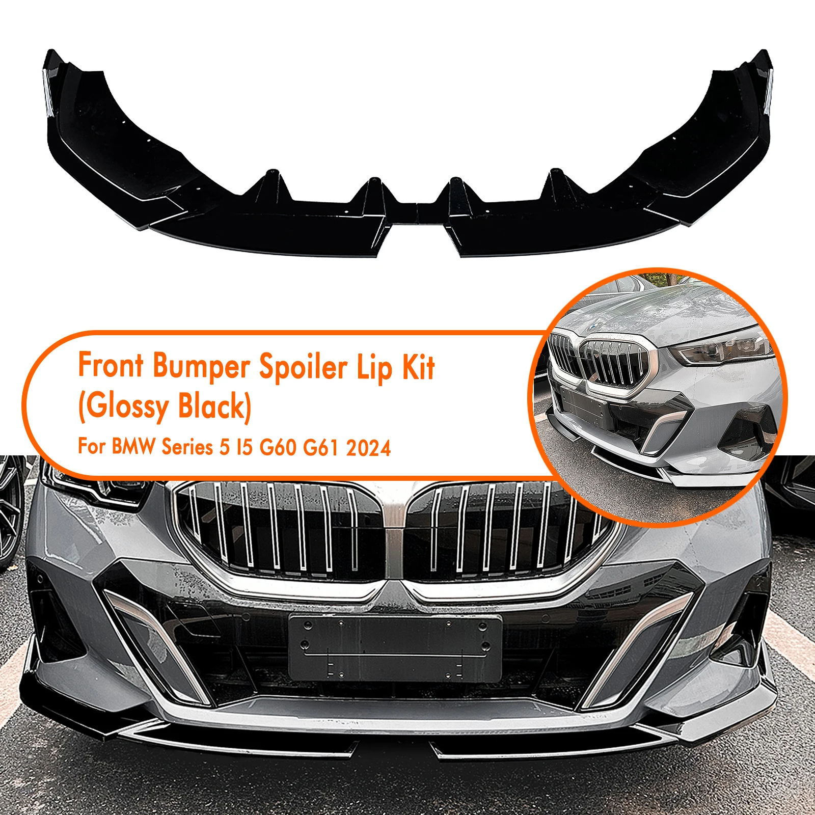 For BMW 5 Series I5 G60 G61 M Sport 2024-up Front Bumper Spoiler Lip Carbon Fiber Look/Gloss Black Lower Splitter Body Protector