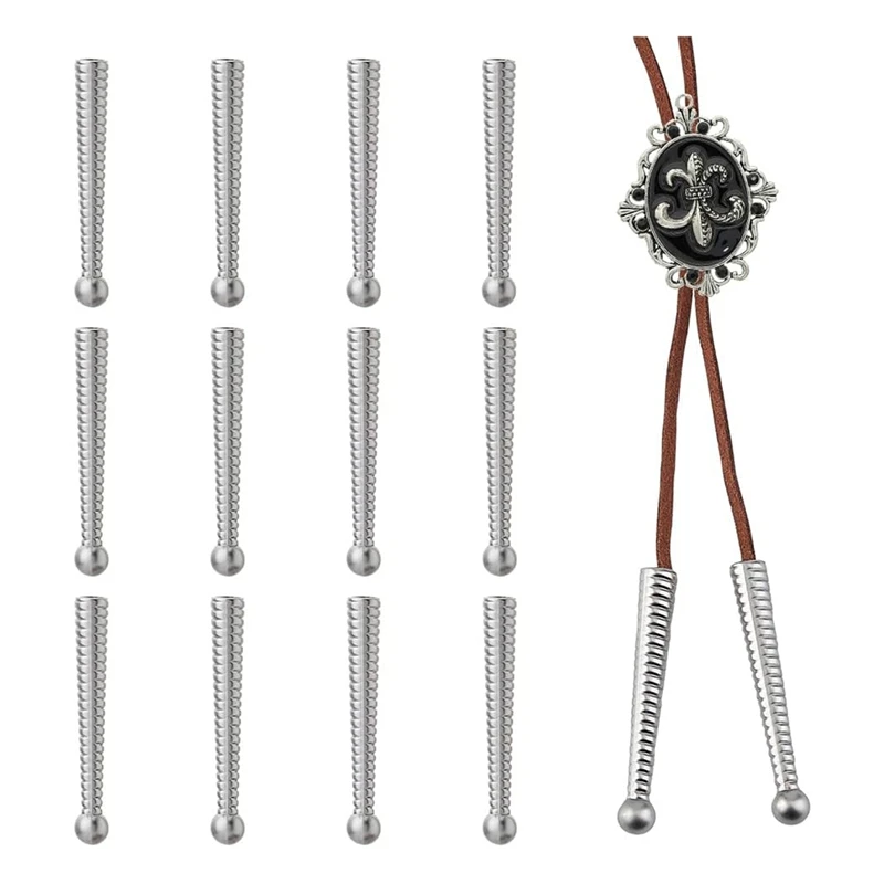 GTBL 20Pcs Silver Bolo Tie Tips End Caps Long Alloy Cord Ends Bolo Tie Tips Bolo Cap Replacement Findings For Bolo Tie