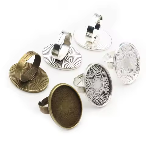 18x25mm 5pcs Antique Silver Plated / Bronze Plated Brass Oval Adjustable Ring Settings Blank/Base,Fit 18x25mm Glass Cabochons