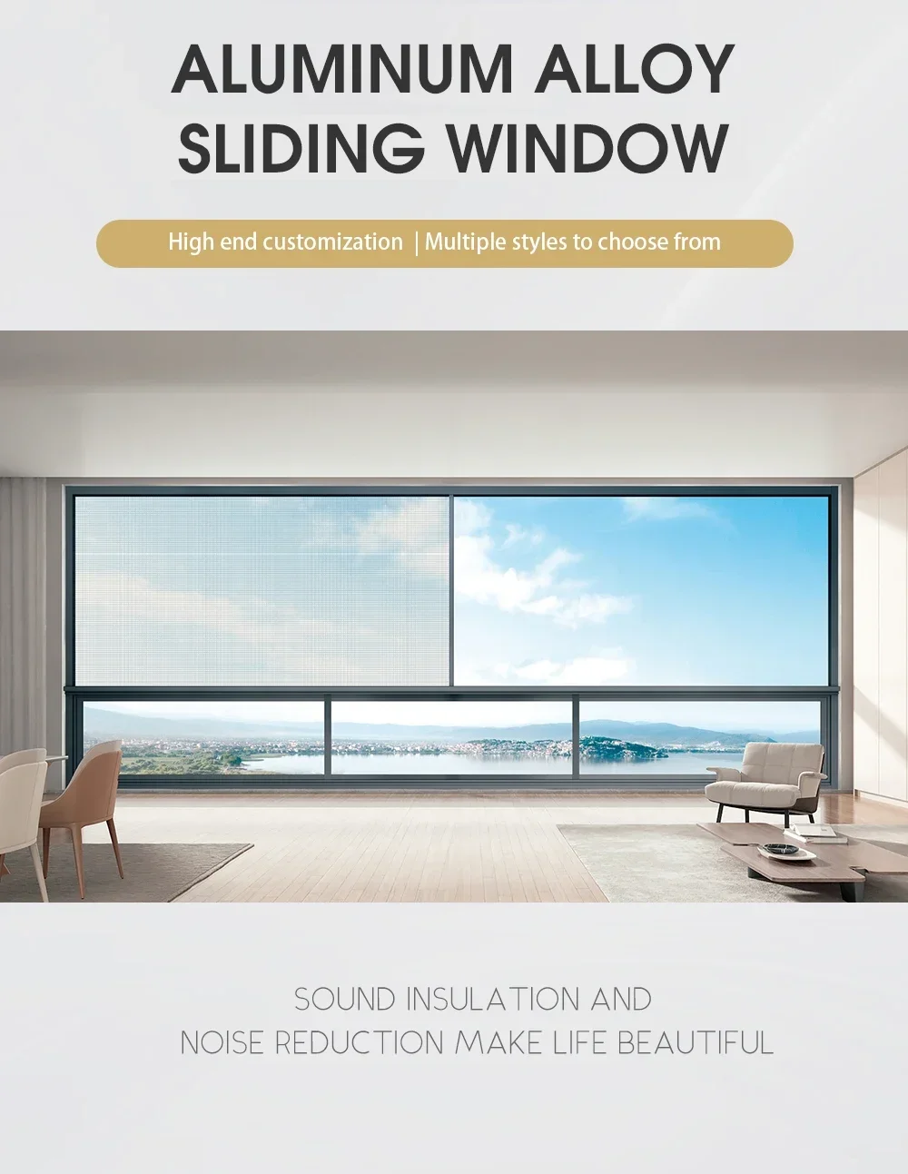 Modern Design Villa Sliding Windows Large Tempered Glass Window Aluminum Alloy Frame Soundproof