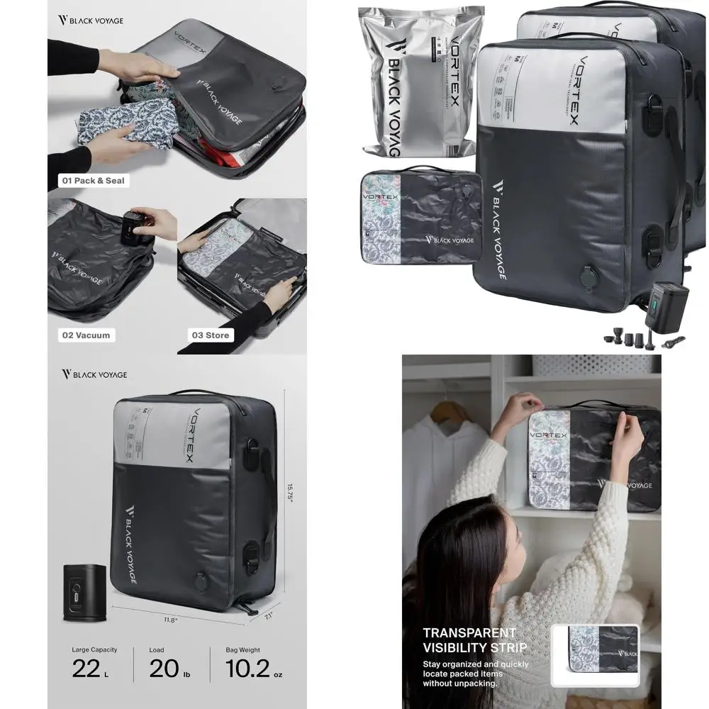 

Reusable Vacuum Compression Bags for Travel, Waterproof Space-Saving Suitcase and Backpack Organizers (2-Pack, 21L, Pump Include