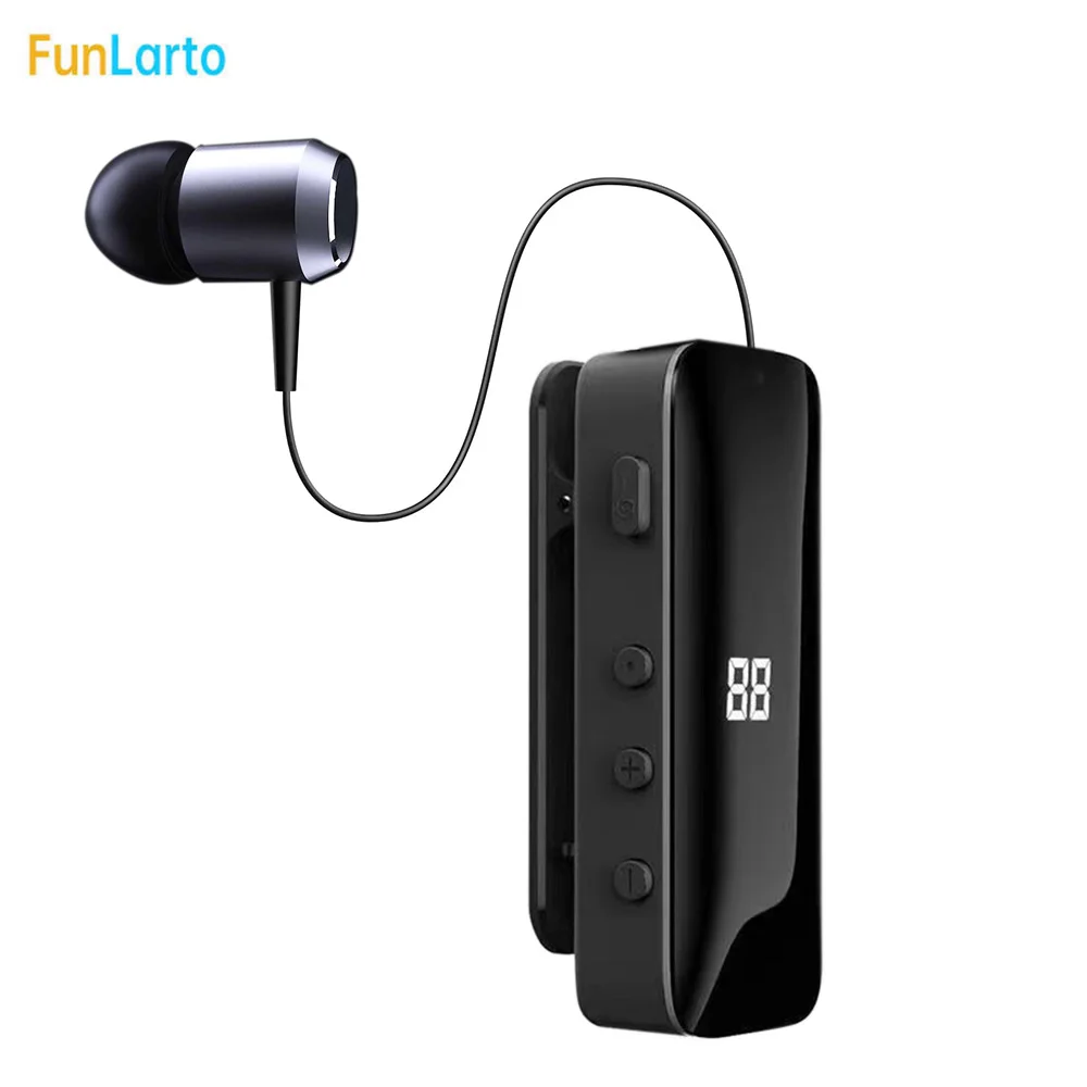 Clip On Bluetooth Earphones Retractable Bluetooth 5.3 Headphones Collar Clip Wireless Headsets LED Battery Display Handsfree Mic