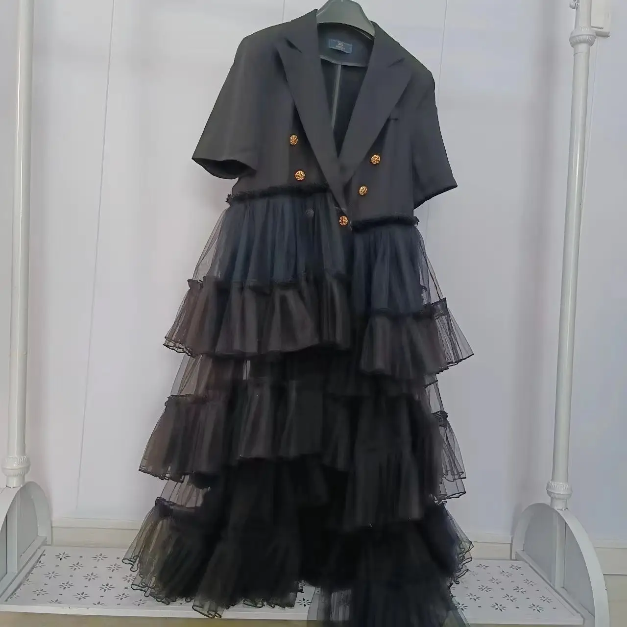 

Шикарные сетчатые Комбинированные Костюмы с оборками, Сетчатое лоскутное платье, многослойный женский двубортный Блейзер, пальто, кардиган, топы, платья