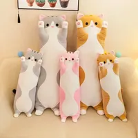 19.5in Cute 50cm Cat Plush Toy Long Pink Brown Grey Sleeping Cats Leg Pillow Squishy Little Animal Doll Appeasing Plushie Gift