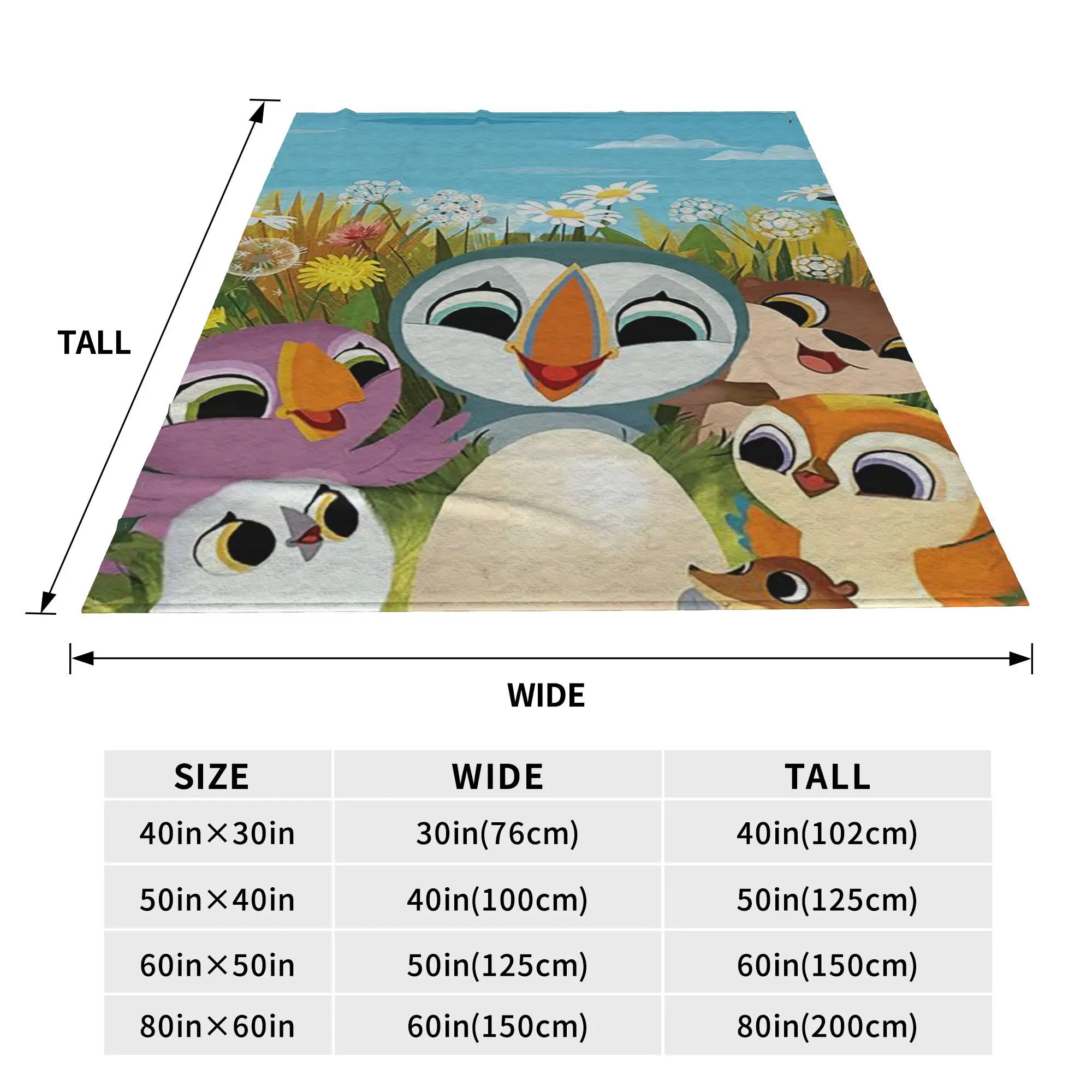 Flannel Throw Blanket Puffin Rock Cartoon Warm Plush Blankets Soft Bedspread for Bed Living room Home Travel Couch