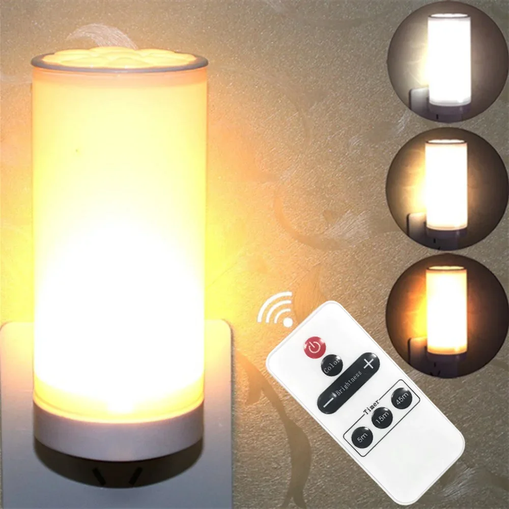 EU Plug Brightness Adjustable LED Night Light With Remote Controller AC 110-240V Plug In Night Lamp With Timing Function