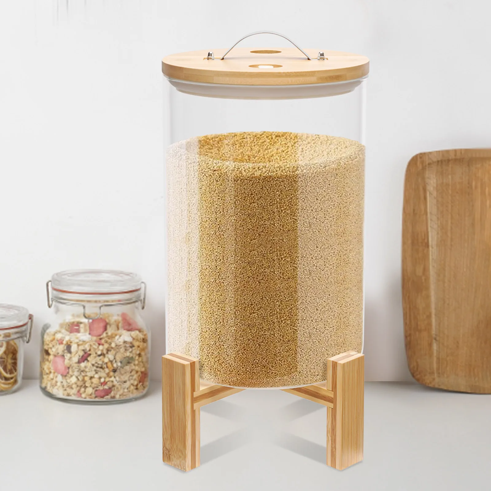 

8L Glass Sealing Rice Storage Container Flour and Cereal Dispenser with Airtight Lid and Stand for Kitchen and Pantry Store