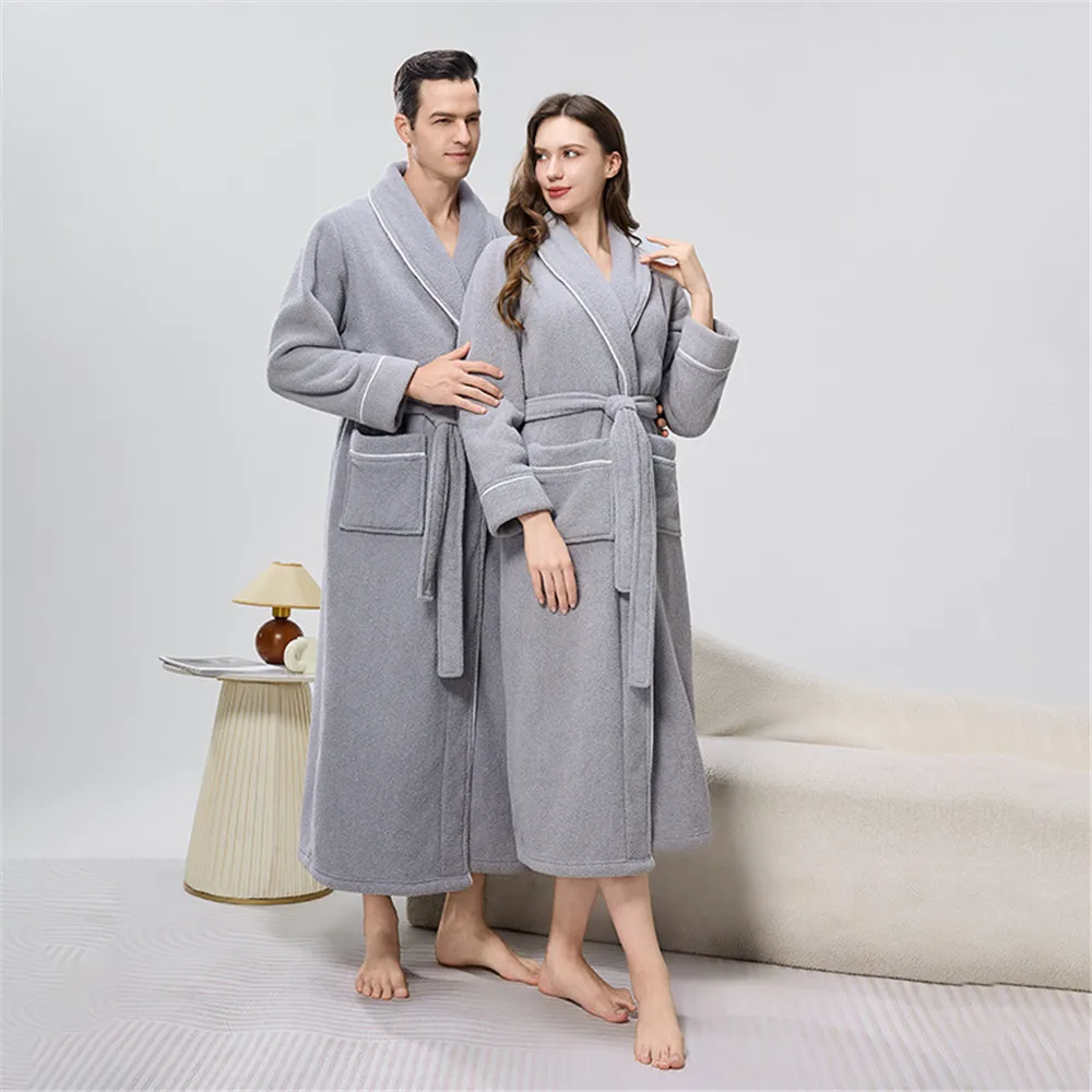 

Autumn and Winter Couple Nightgown Flannel Thickened Bathrobe Men's and Women's Extended Home Robe