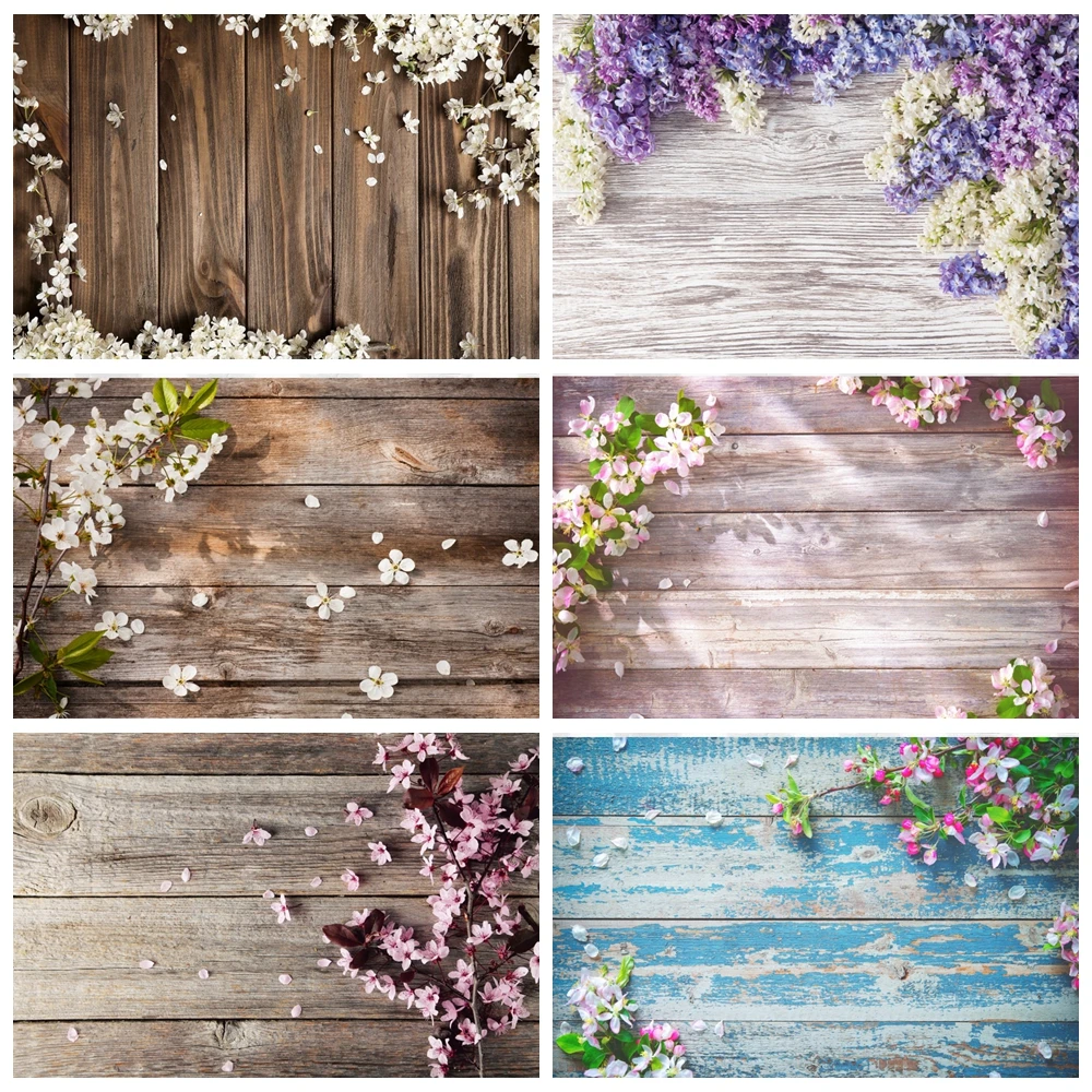 Wood Board Floral Flowers Photography Backdrops Rose Tulip Sakura Sunflowers Baby Portrait Birthday Party Decor Photo Background