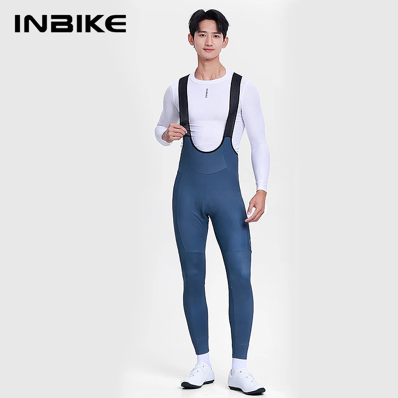 INBIKE Fleece Road Bike Bib Pants for Men Winter Thermal Cycling Bibs Windproof Biking Bicycle Pants MTB Cycling Clothing Man