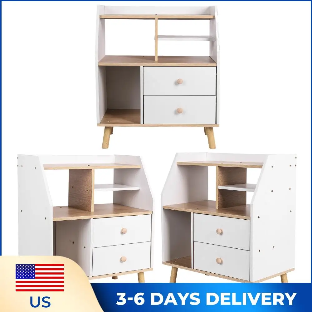 

Деревянная современная прикроватная тумба с 2 ящиками, простой прикроватный шкафчик для хранения вещей для дома и спальни