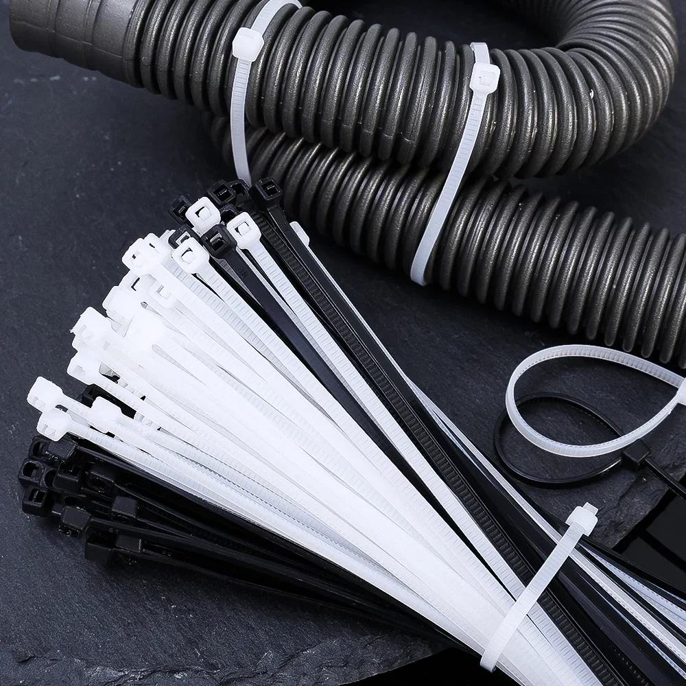 500/100Pcs Wholesale Plastic Nylon Cable Ties Self-locking Cord Straps Adjustable Cables Fastening Loop Home Office Wire Zip Tie