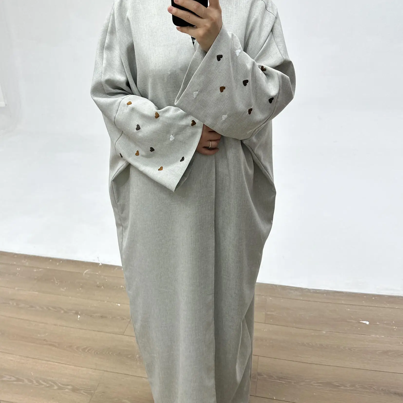 Mulheres muçulmanas bordado coração cardigan vestido longo cor sólida vestido elegante cor sólida robe abaya médio oriente turquia dubai