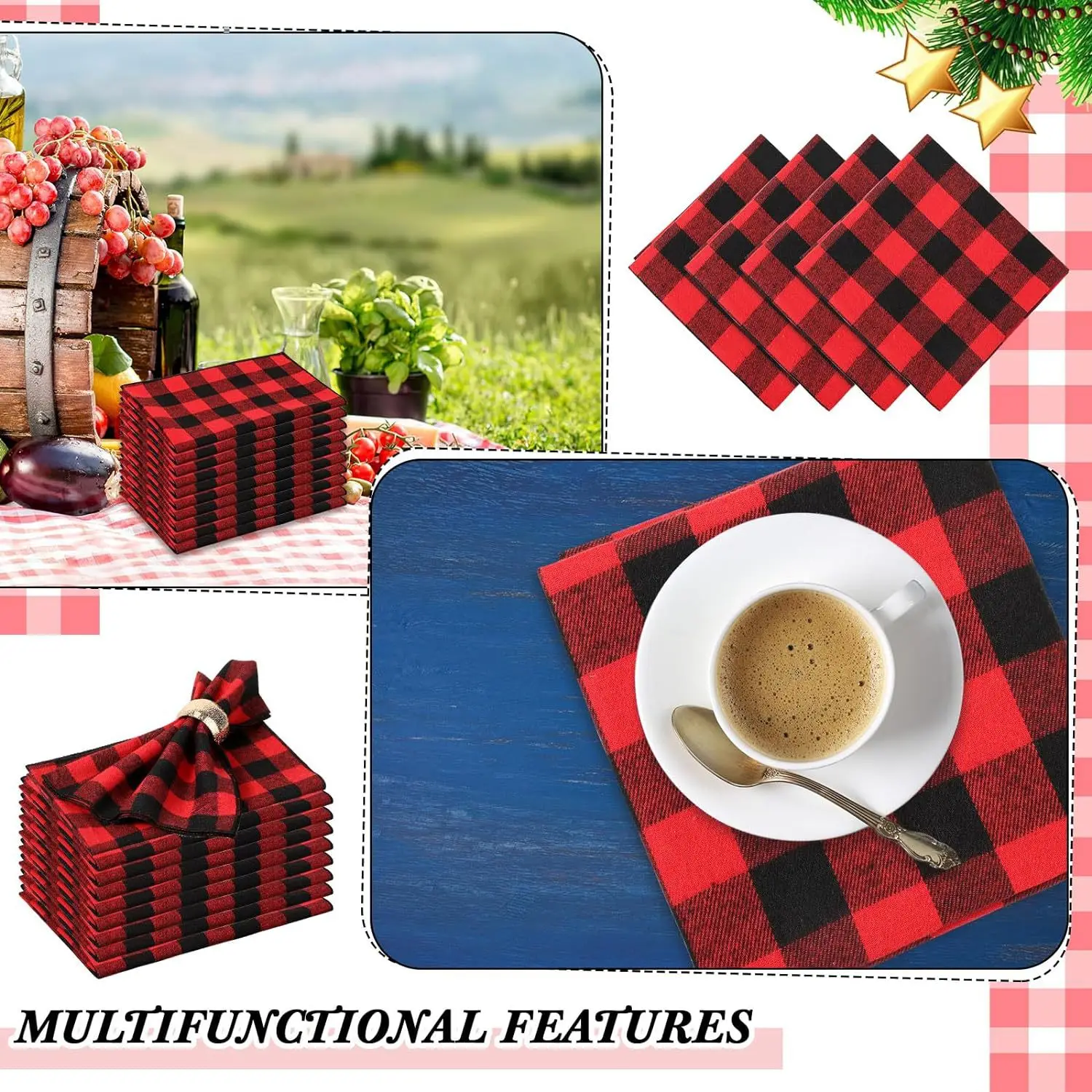 4pcs Table Napkin Christmas Cloth Napkins Red Soft Scottish Tartan Plaid Placemats Decorative Kitchen Festive Home Table Decor