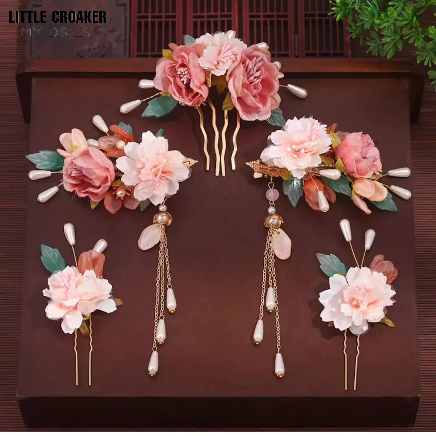 Wholesal Orihan Classic Chinese Vintage Jewellery Bridesmaid Hair Clip Artificial Bright Pink Flower Hair Accessories