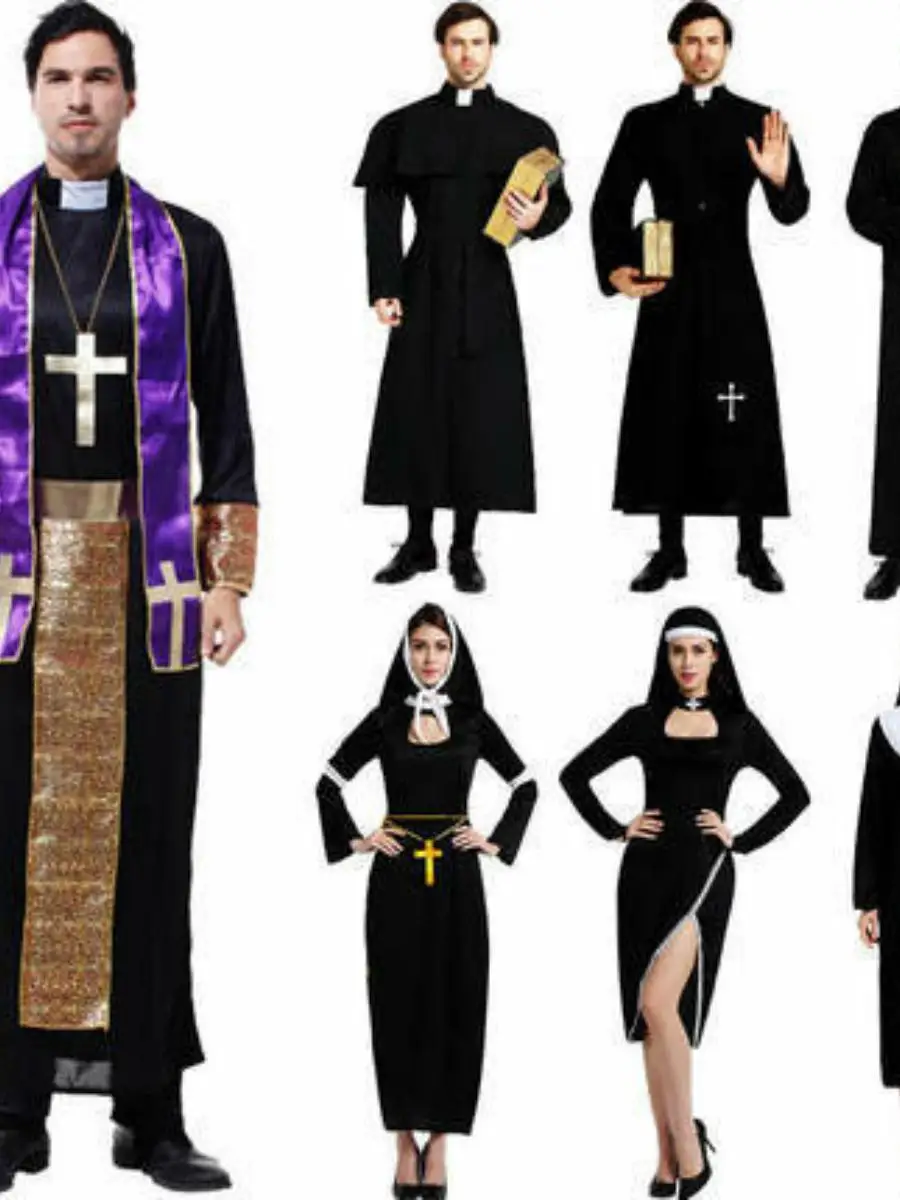 زي كاهن التبشير للرجال من loween زي راهبة الصليب الوطني زي المسرح مادة البوليستر بدون علامة تجارية