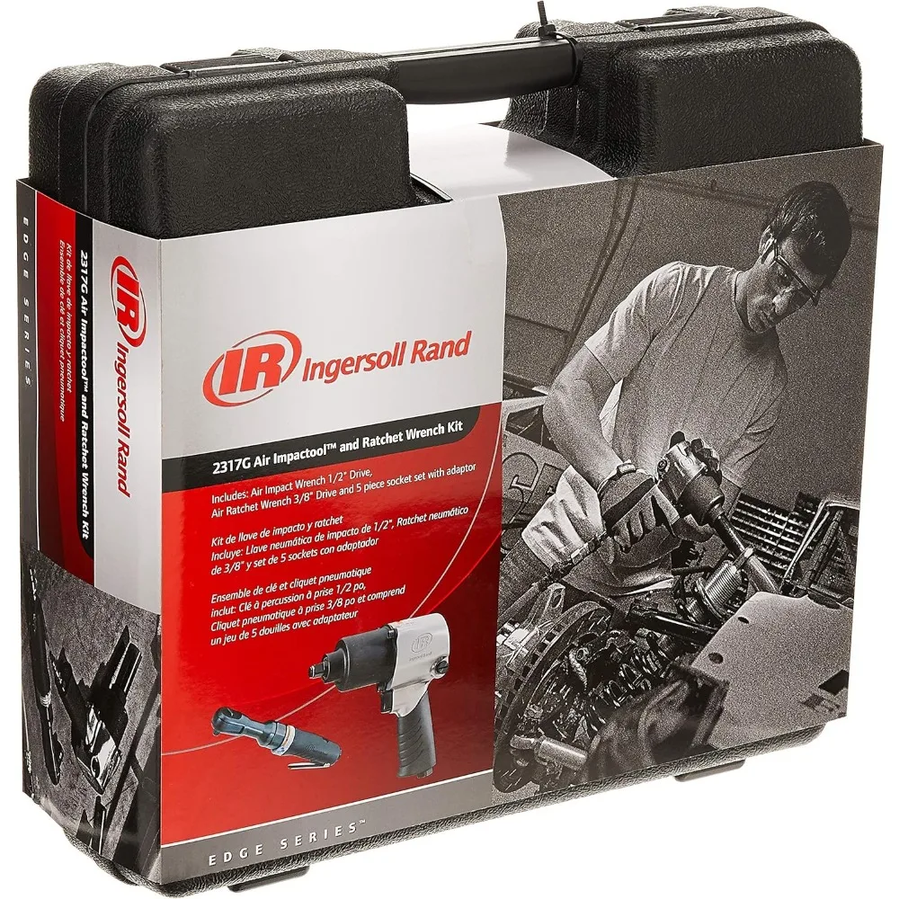 Half-Inch Air Impact Wrench and Eighth-Inch Air Ratchet Kit with Socket Set and Carrying Case
