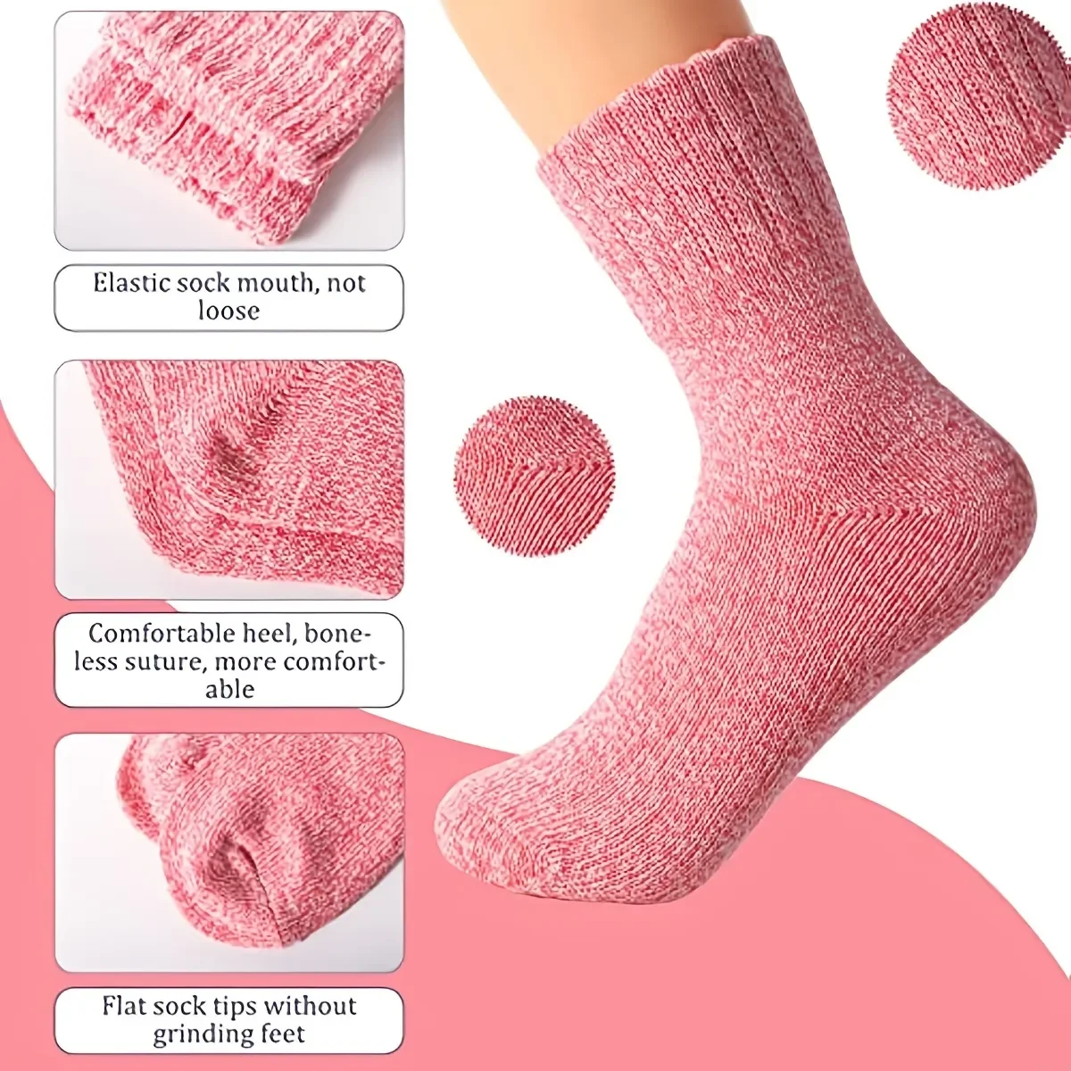 5 Pairs Thick Knit Warm Socks, Soft & Comfy Mid Tube Socks, Women\'s Stockings & Hosiery