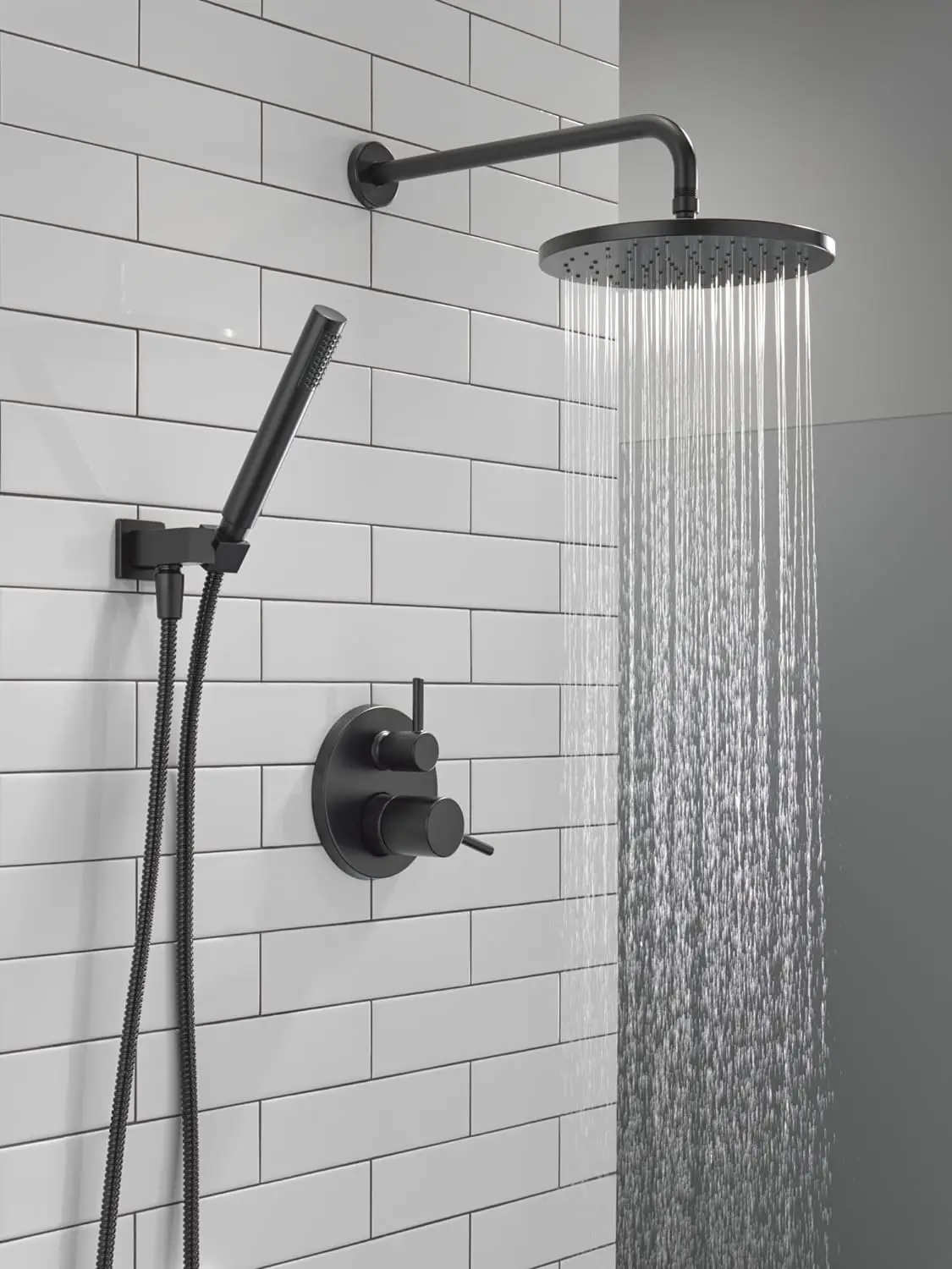 Modern Raincan 2-Setting Round Shower System Including Rain Shower Head , Rainfall Shower System Brushed Black